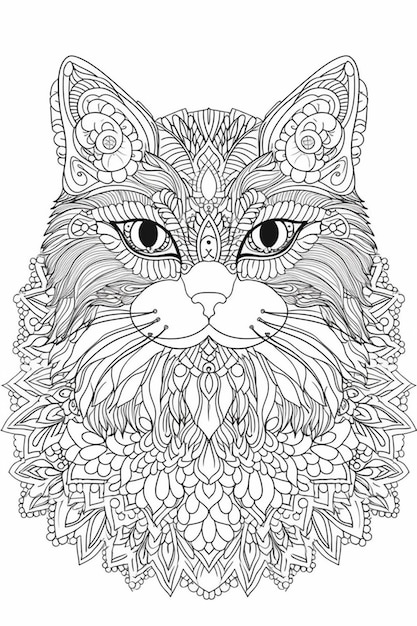 A cat's head with a pattern of flowers and the word cat.