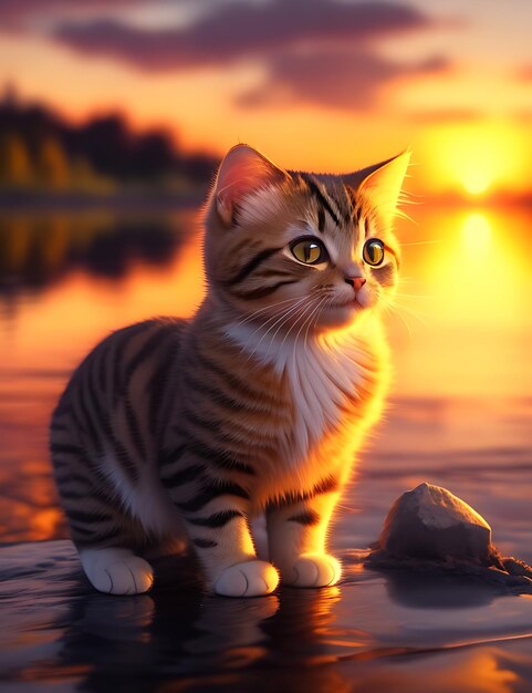 A cat seeing sunset