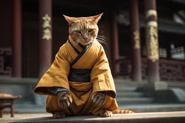 Cat shaolin monk illustration generative ai