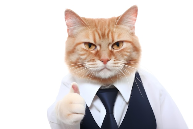 Photo cat show thumb up sigh isolated on white background