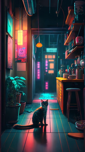 A cat sits in a bar in japan.