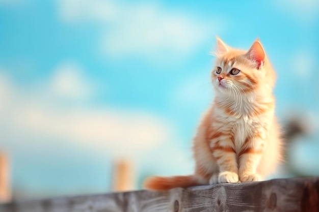 A cat sits on a fence looking up at the sky