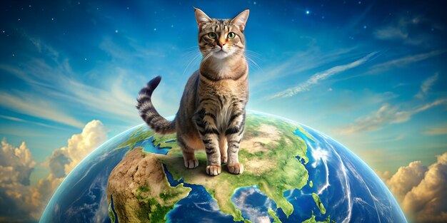 Foto un gatto si siede su un pianeta con le parole gatto su di esso international cat cay