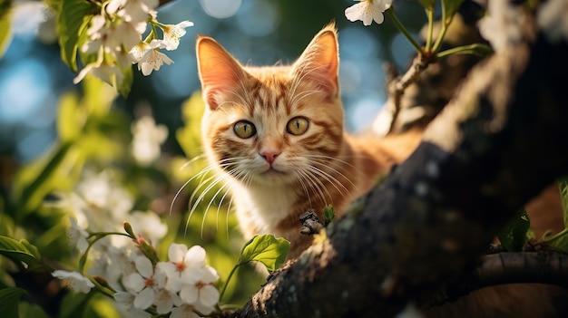 a cat sits in a tree with the words " on it.