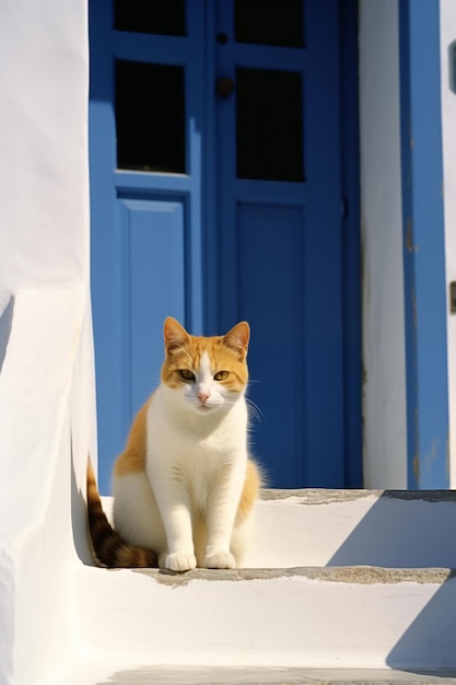 a cat sitting at the door of ones house