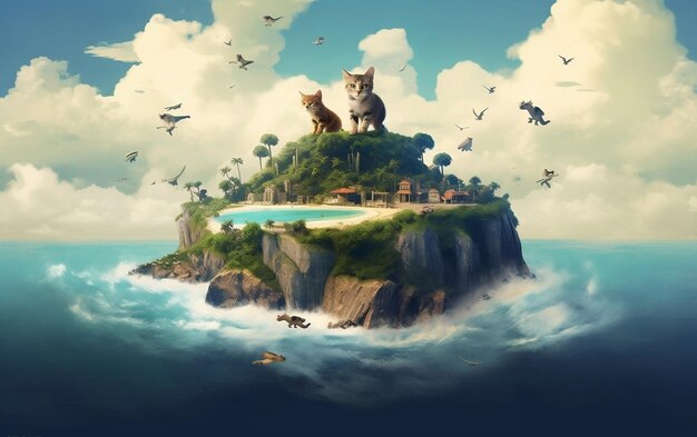 사진 바다 의 작은 섬 에 앉아 있는 고양이