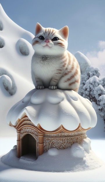 Photo cat sitting on top of a small house generative ai