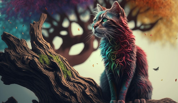 Cat sitting under tree ai generator art image