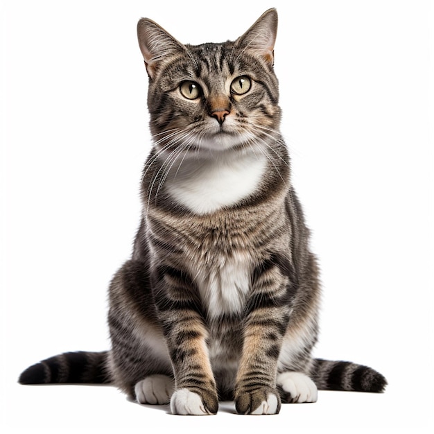 A cat sitting on a white background with the word " cat " on the bottom.