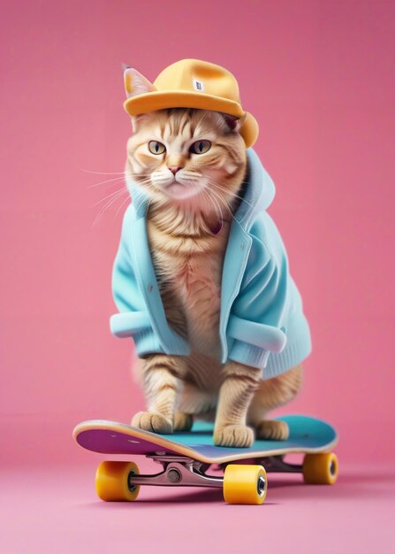 Photo cat on a skateboarding