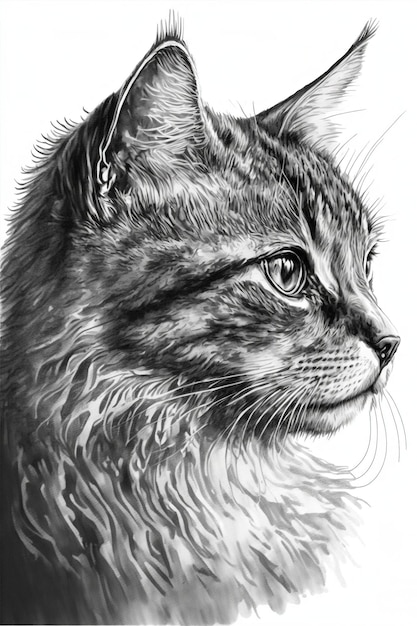 Cat sketch style drawing head only