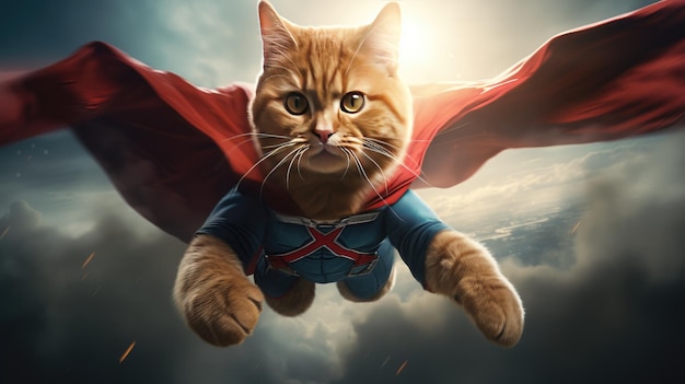 cat in the sky with a cape