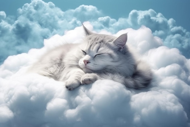 A cat sleeping on a cloud