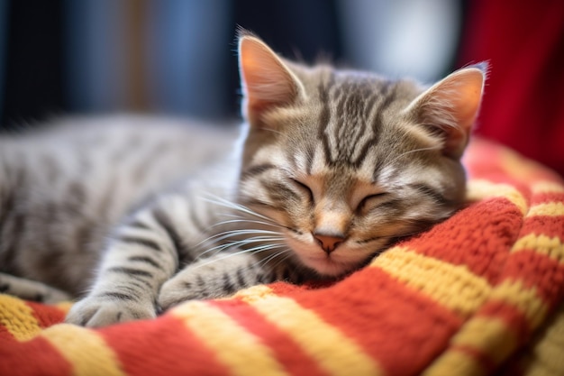 Cat sleeping on sofa at home