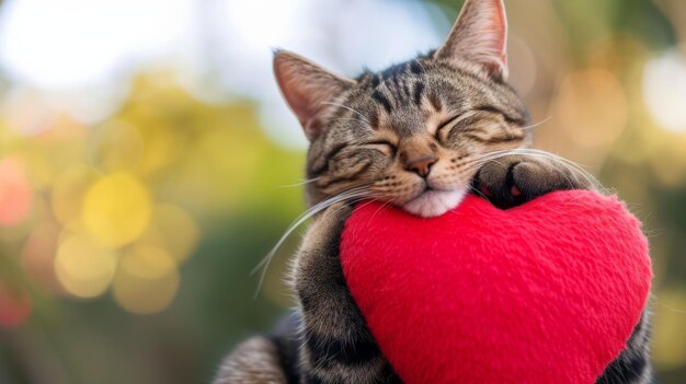 Foto gatto che dorme con il cuore rosso