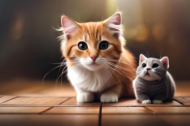 A cat and a small cat are standing next to each other.