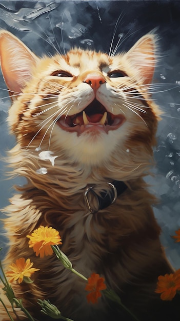 고양이 미소 화창한 날 귀여운 고양이 벽지 배경 ai 생성