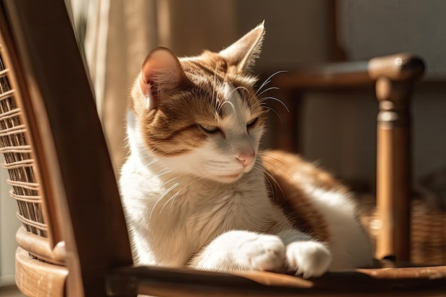 Cat snoozing in the sun on a chair Generative AI