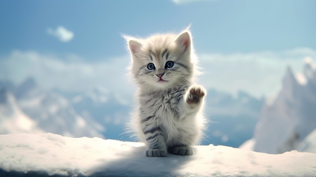 Photo cat in snow hd 8k wallpaper stock photographic image generative ai