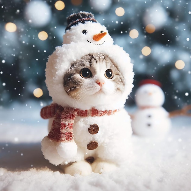 Cat in snowman costume