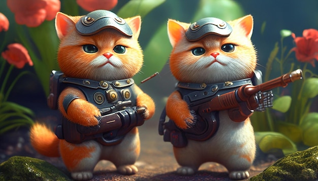 Cat soldier with gun Generative AI