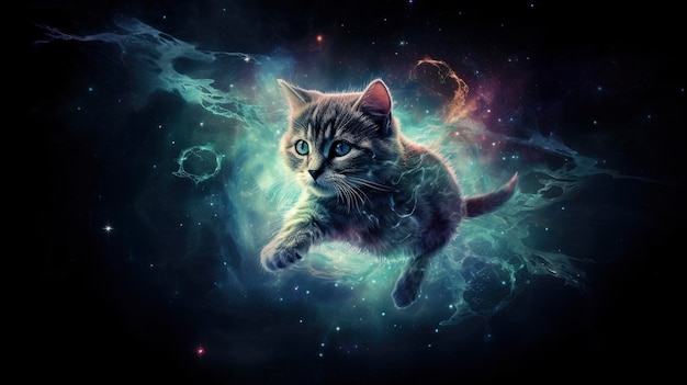 우주 배경에 고양이