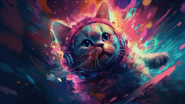 A cat on a space background