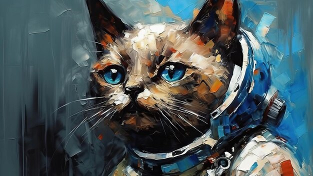 Cat in a space suit acrylic painting generative ai