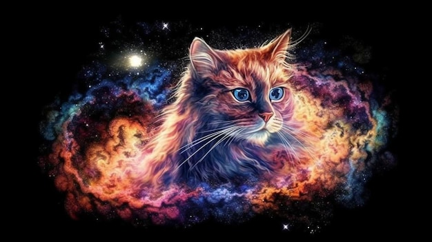 Photo a cat in space with a colorful background