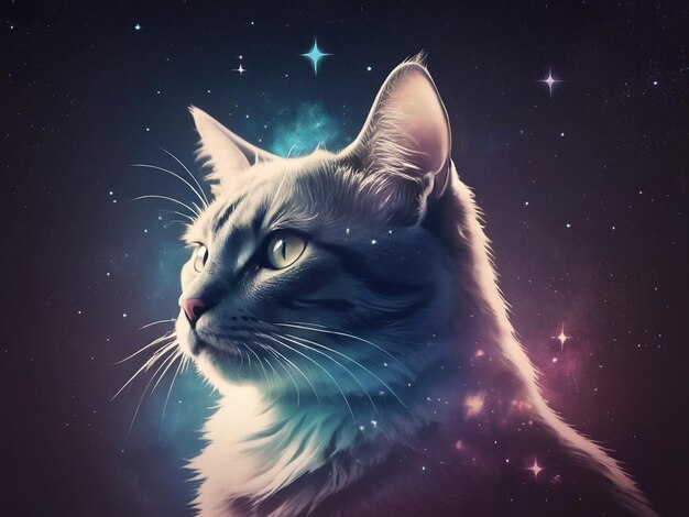 Photo cat behind the stars