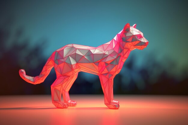 Photo a cat statue is made of triangles and the words cat on the front is lit up.