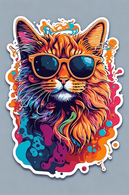 Cat in sunglasses magic splash colorful flat design sticker vector no background