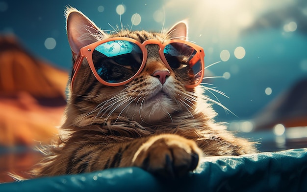 Cat Sunglasses Serenity in the Pool