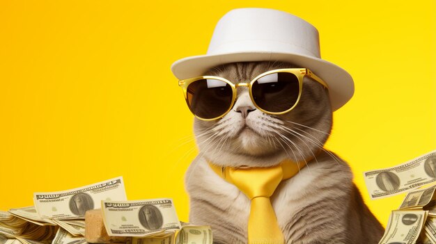 Photo cat in sunglasses and suit