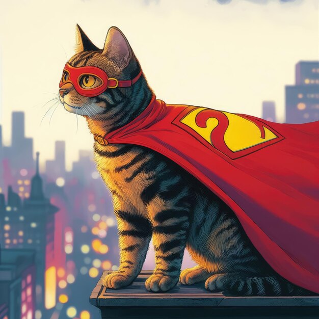 Photo cat superhero cartoon background