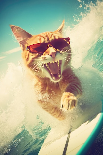 cat surfing in the sea