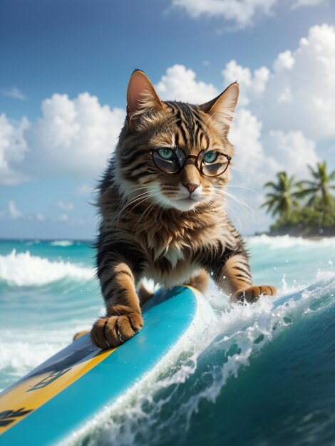 Photo cat surfing