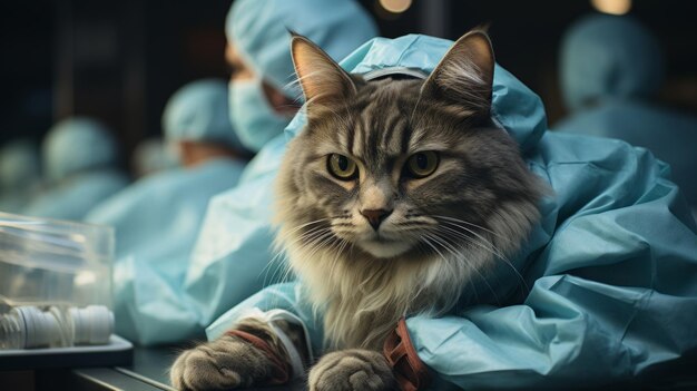 Cat in a surgical gown