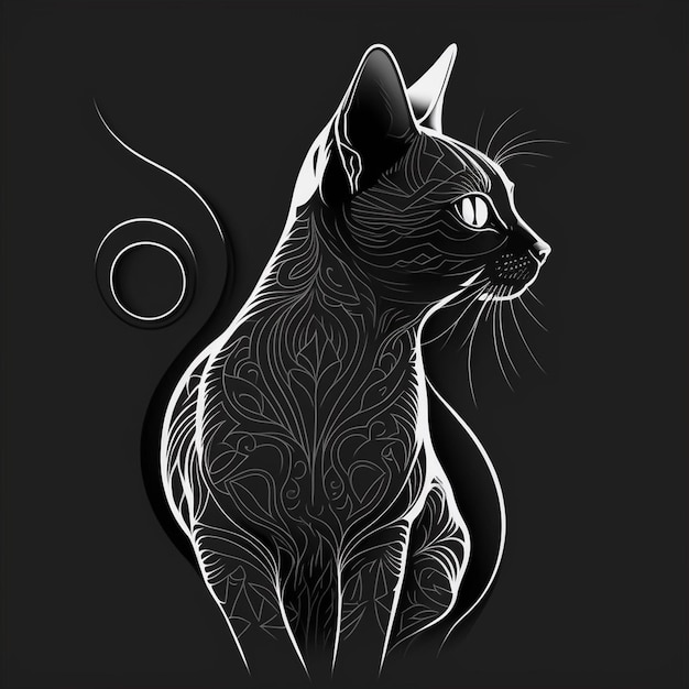 Фото Кошачья татуировка черно-белый вектор