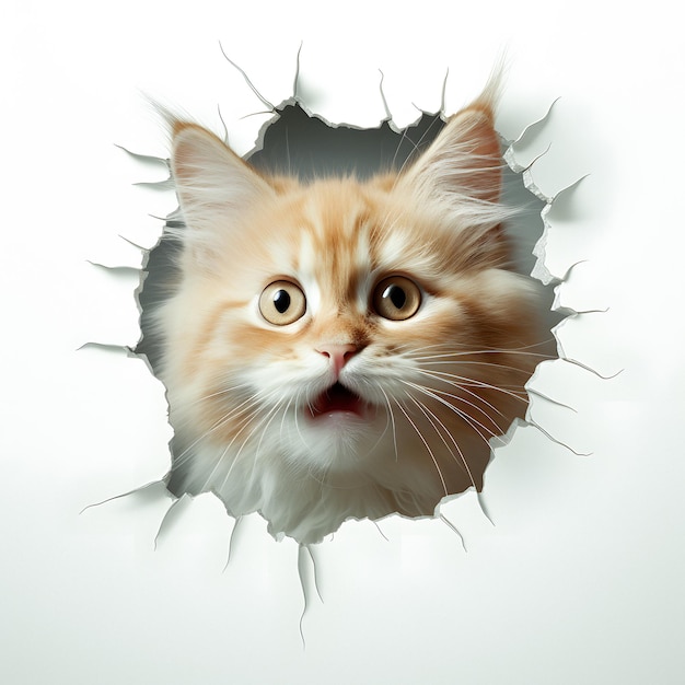 cat that is looking through a hole in the wall Generative AI