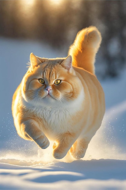 Cat that is running in the snow generative ai