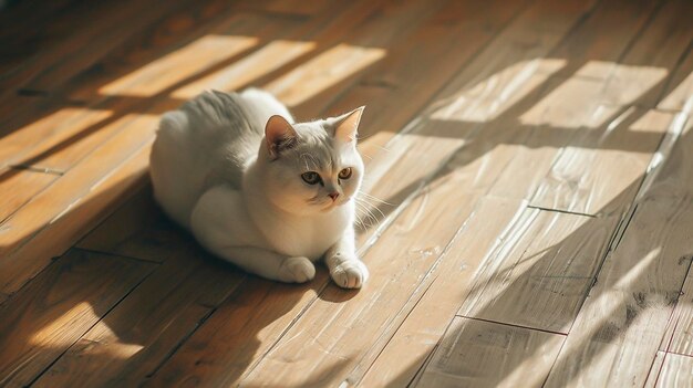 Cat that is sitting on the floor in the sun