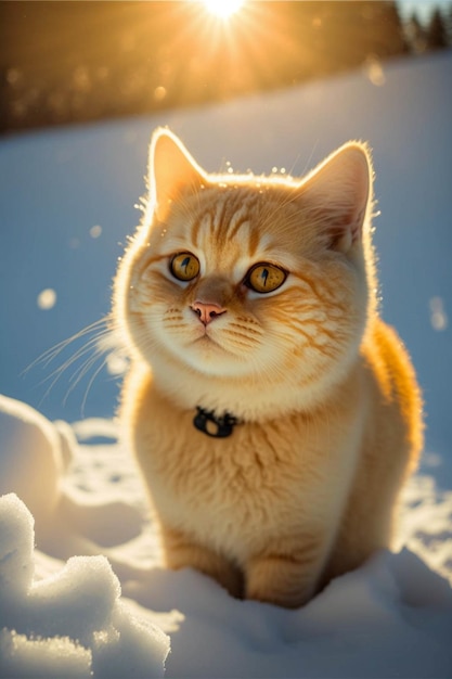 Cat that is sitting in the snow generative ai