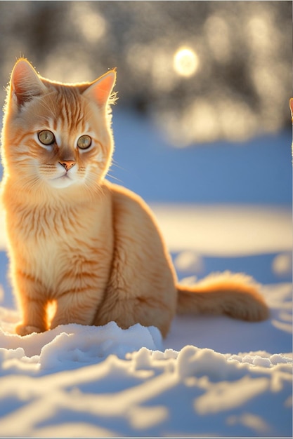 Cat that is sitting in the snow generative ai