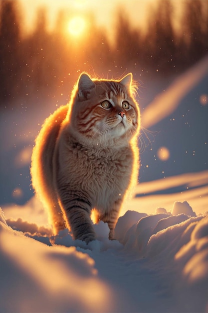 Cat that is walking in the snow generative ai