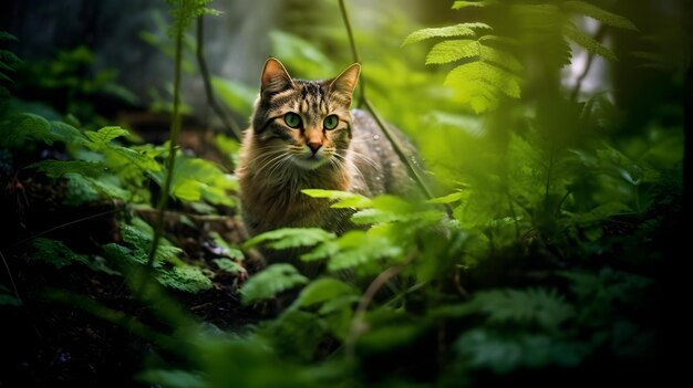 Foto un gatto che cammina nel bosco