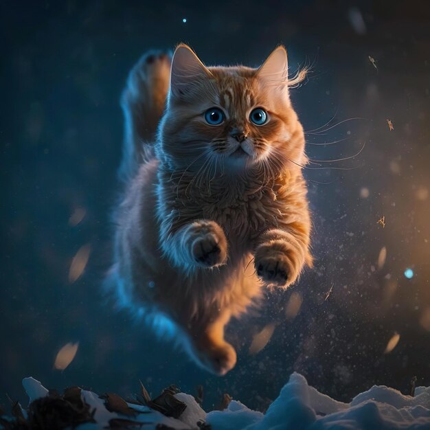 The cat that jumps in the middle of the snow