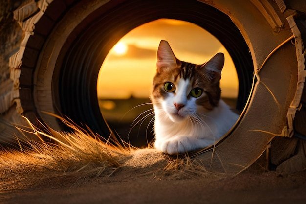 A cat in a tire that says'cat '