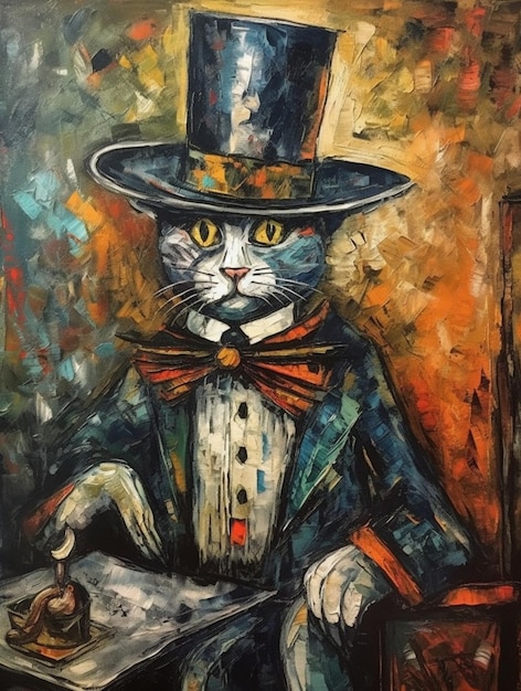 A cat in a top hat and top hat