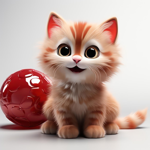 Cat Toy Clipart Cute Toy Style on Bright Red Background